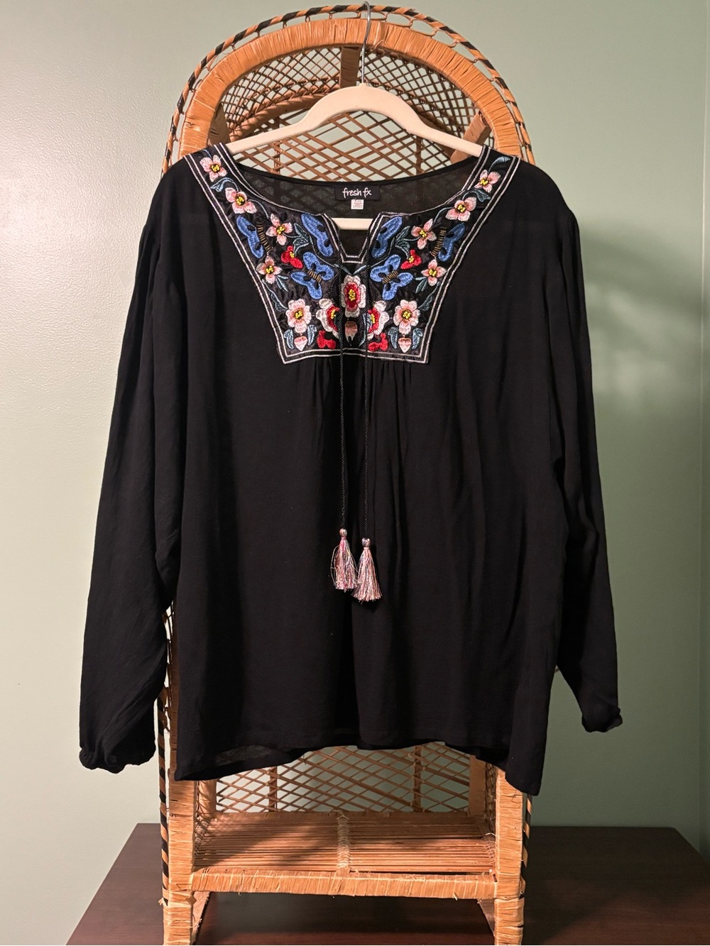 Fresh FX | Embroidery & Beads | Peasant Top | Boho | Size Large